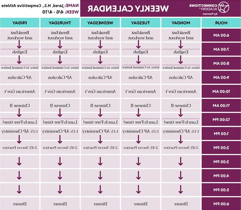 An image of Jared's schedule